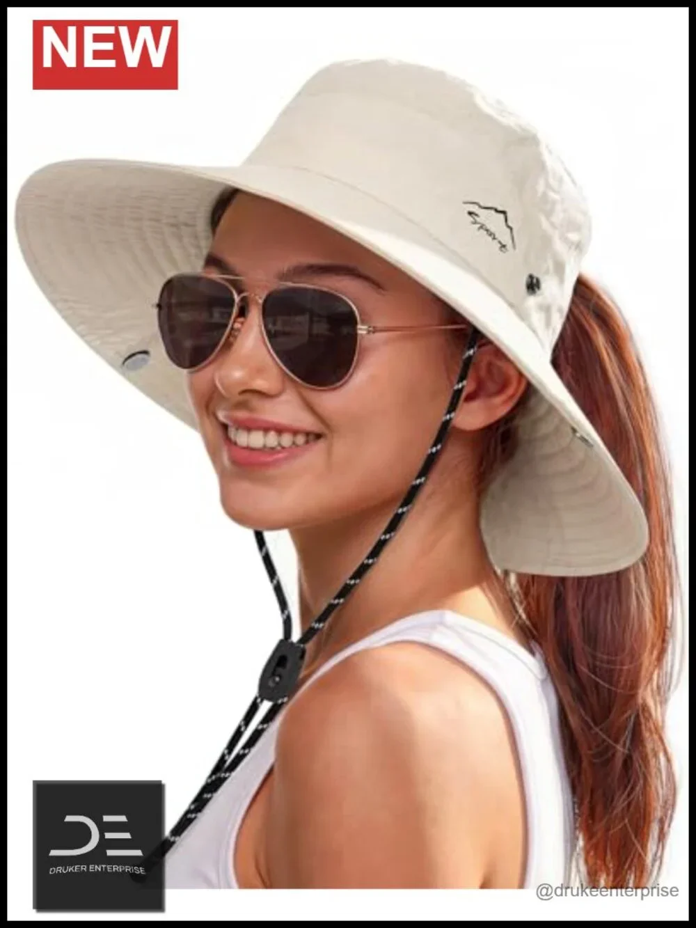 Wide Brim Sun Hat with Ponytail Hole - UPF 50+ Packable Bucket Hat for Hiking